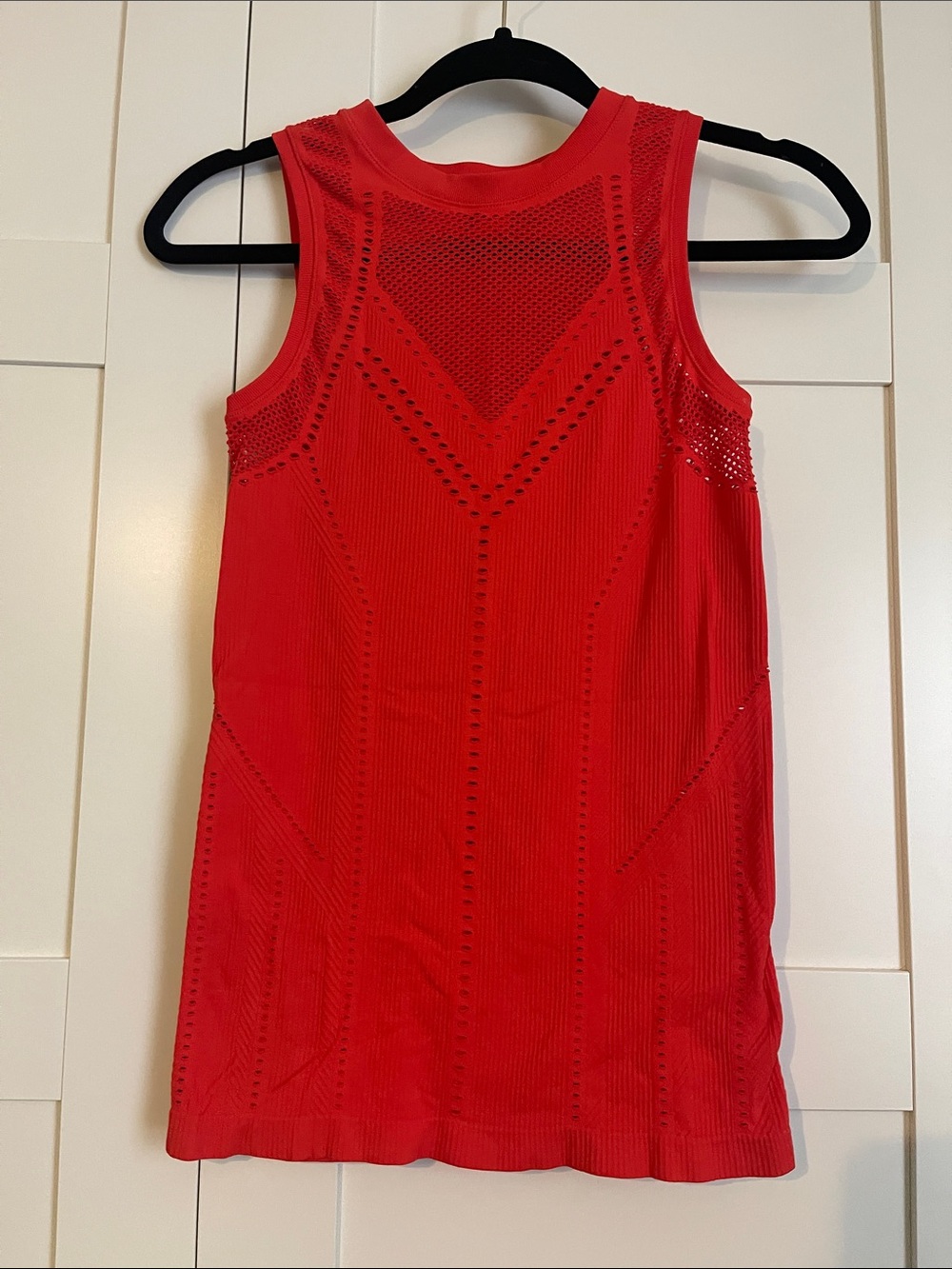 Athleta Red Sleeveless Knit Tank with Eyelet Detail